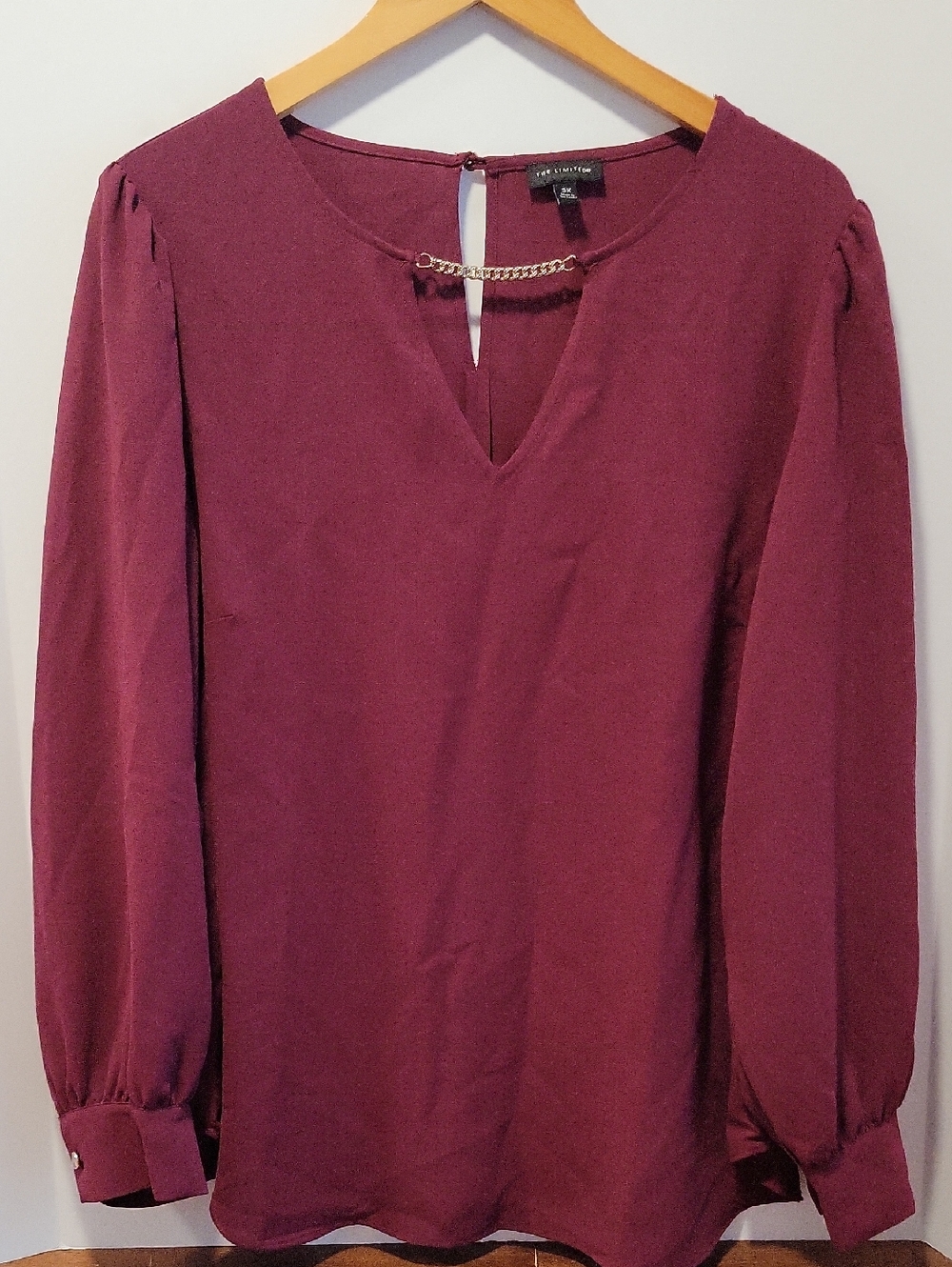 The Limited Women's 3X Plum V-Neck Blouse with Chain Detail Long Sleeve